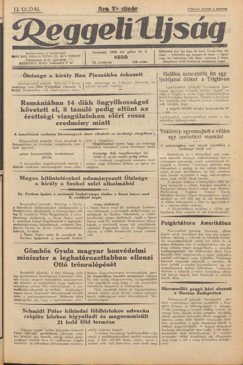 Reggeli Újság, 11. évf. 1930. július 8. 156. sz.