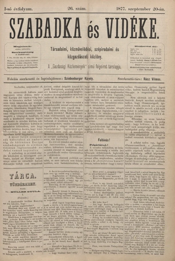 Szabadka és vidéke, 1. évf. 1877. szeptember 20. 26. sz.