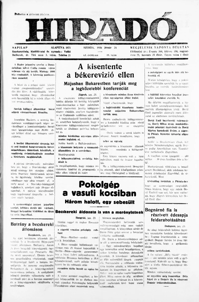 Híradó, 63. évf. 1934. január 24. 19. sz.