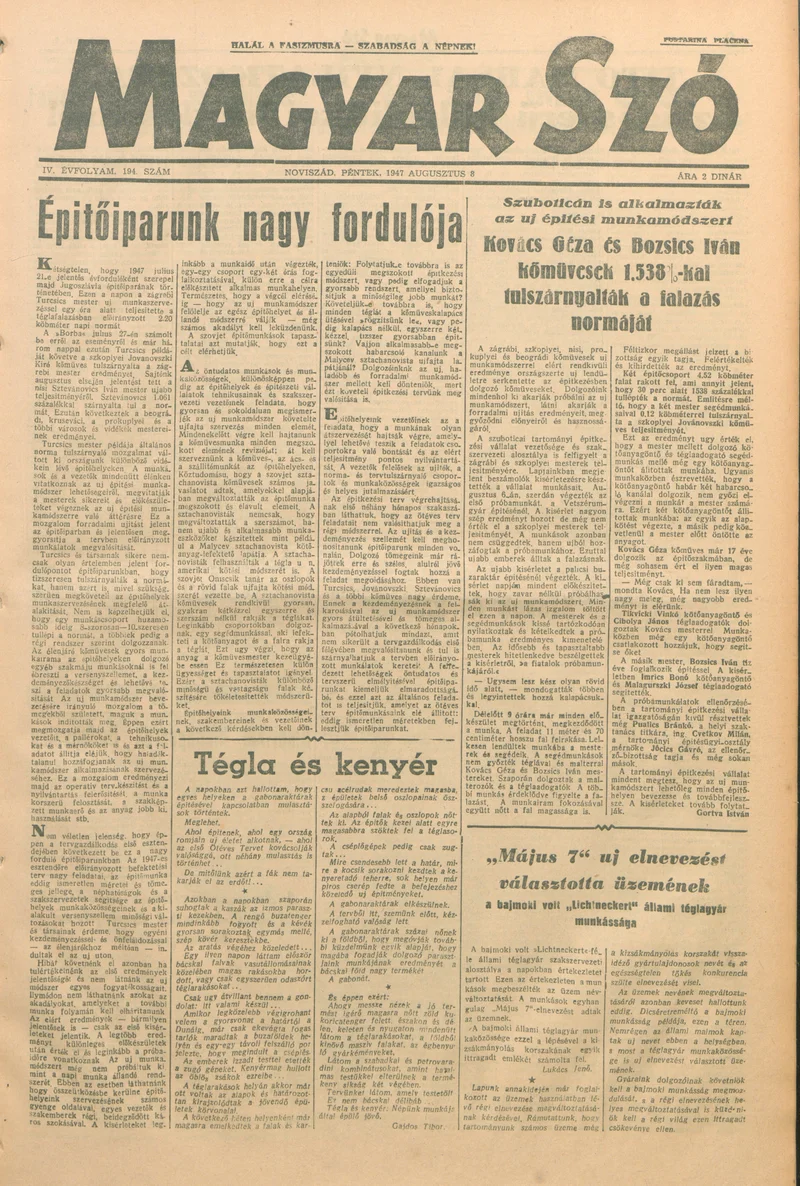 Magyar Szó, 4. évf. 1947. augusztus 8. 194. sz. 1–6. oldal