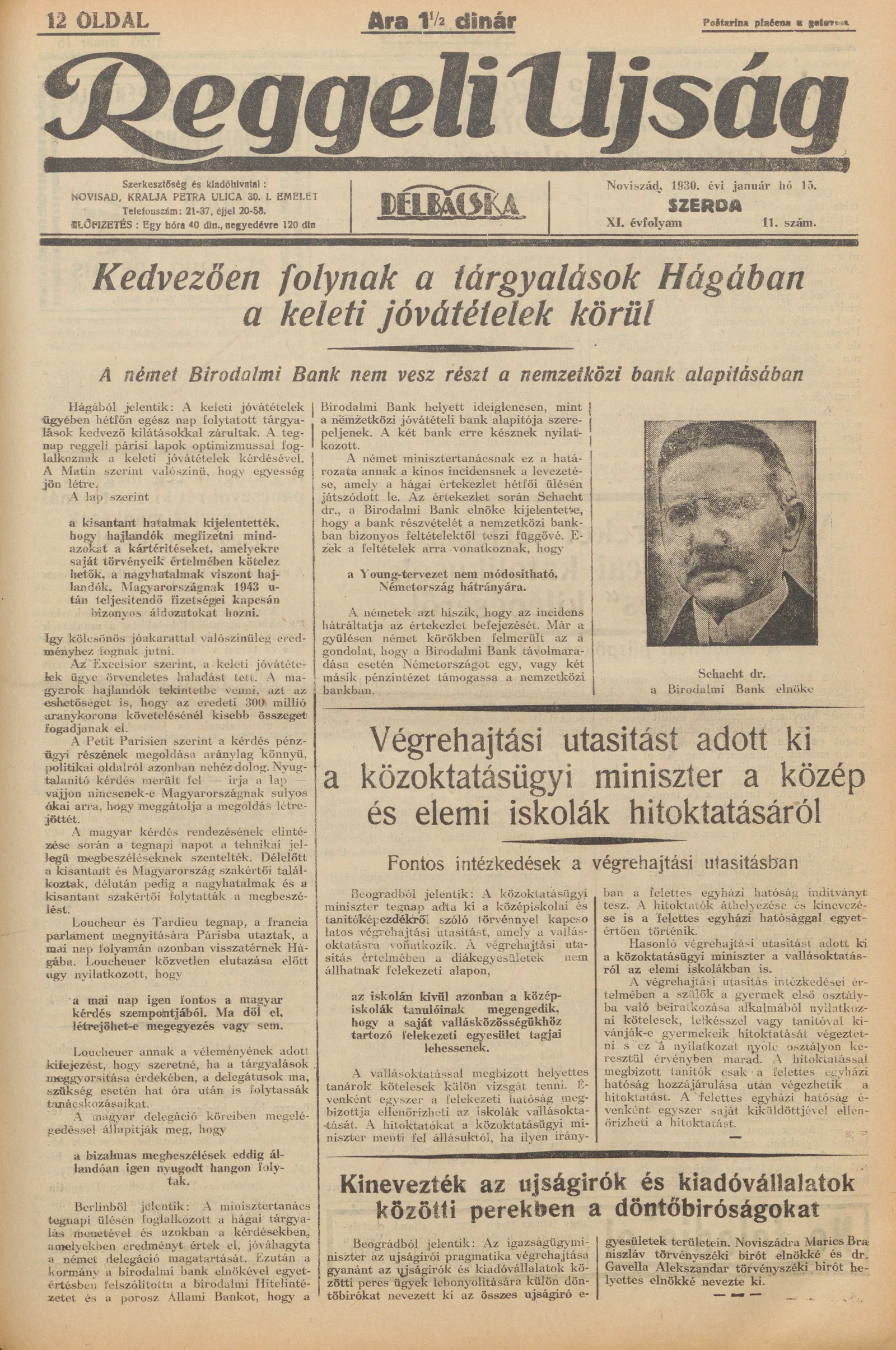 Reggeli Újság, 11. évf. 1930. január 15. 11. sz.