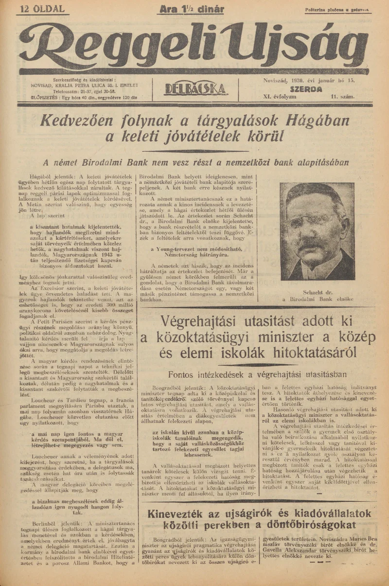 Reggeli Újság, 11. évf. 1930. január 15. 11. sz.