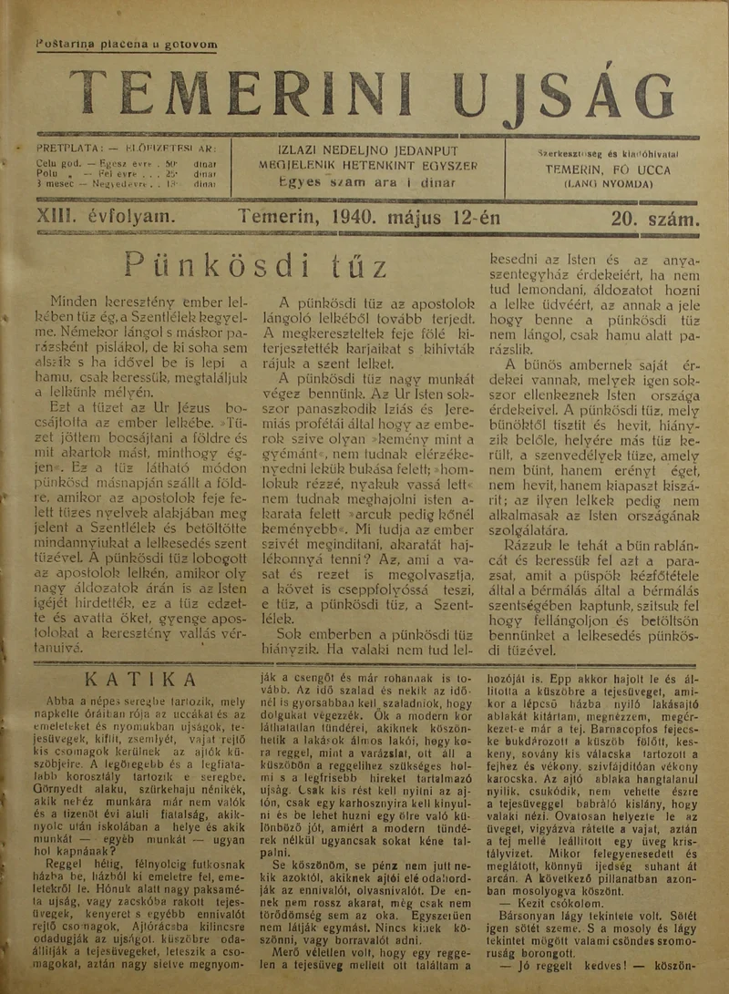 Temerini Újság 1928-1944, 13. évf. 1940. május 12. 20. sz.