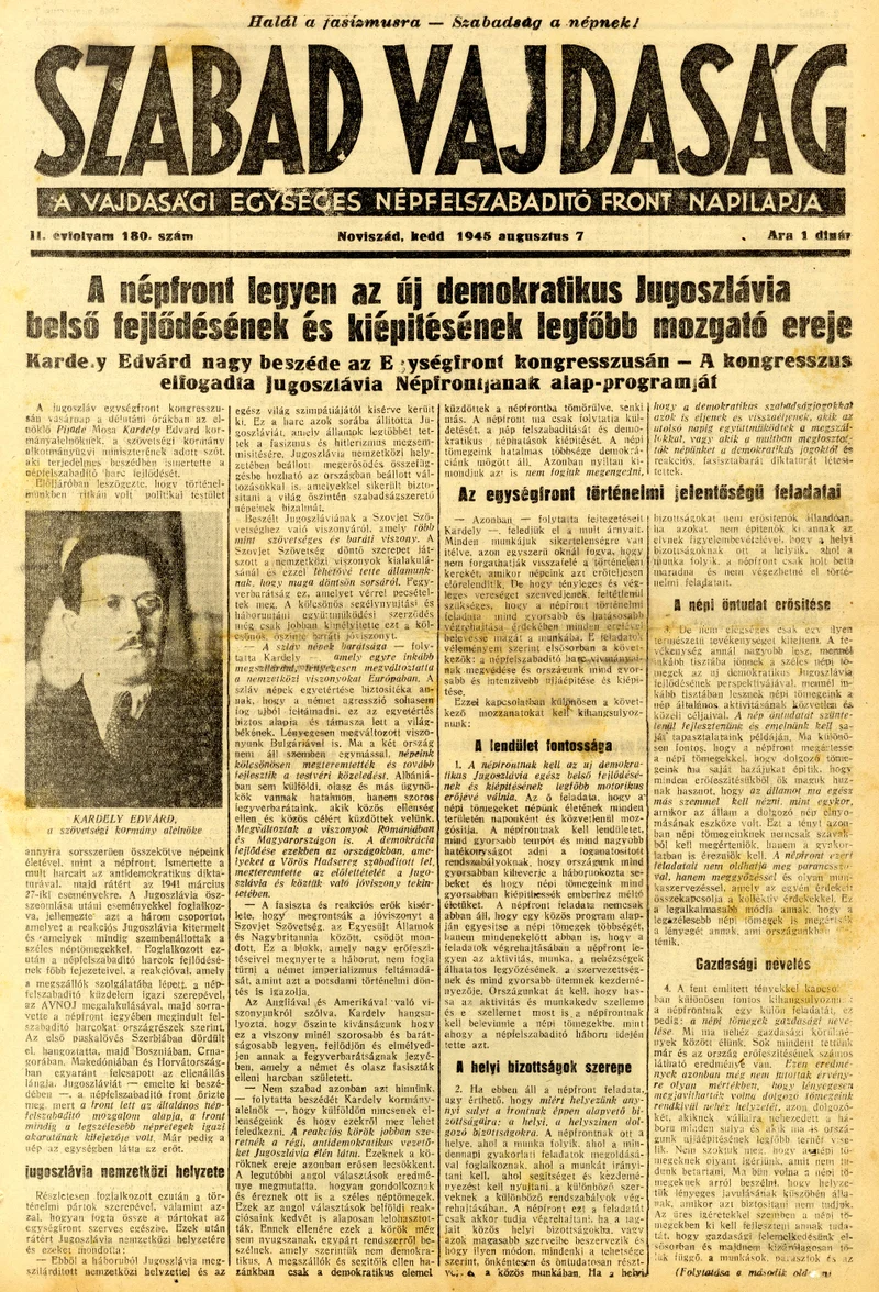 Szabad Vajdaság, 2. évf. 1945. augusztus 7. 180. sz.