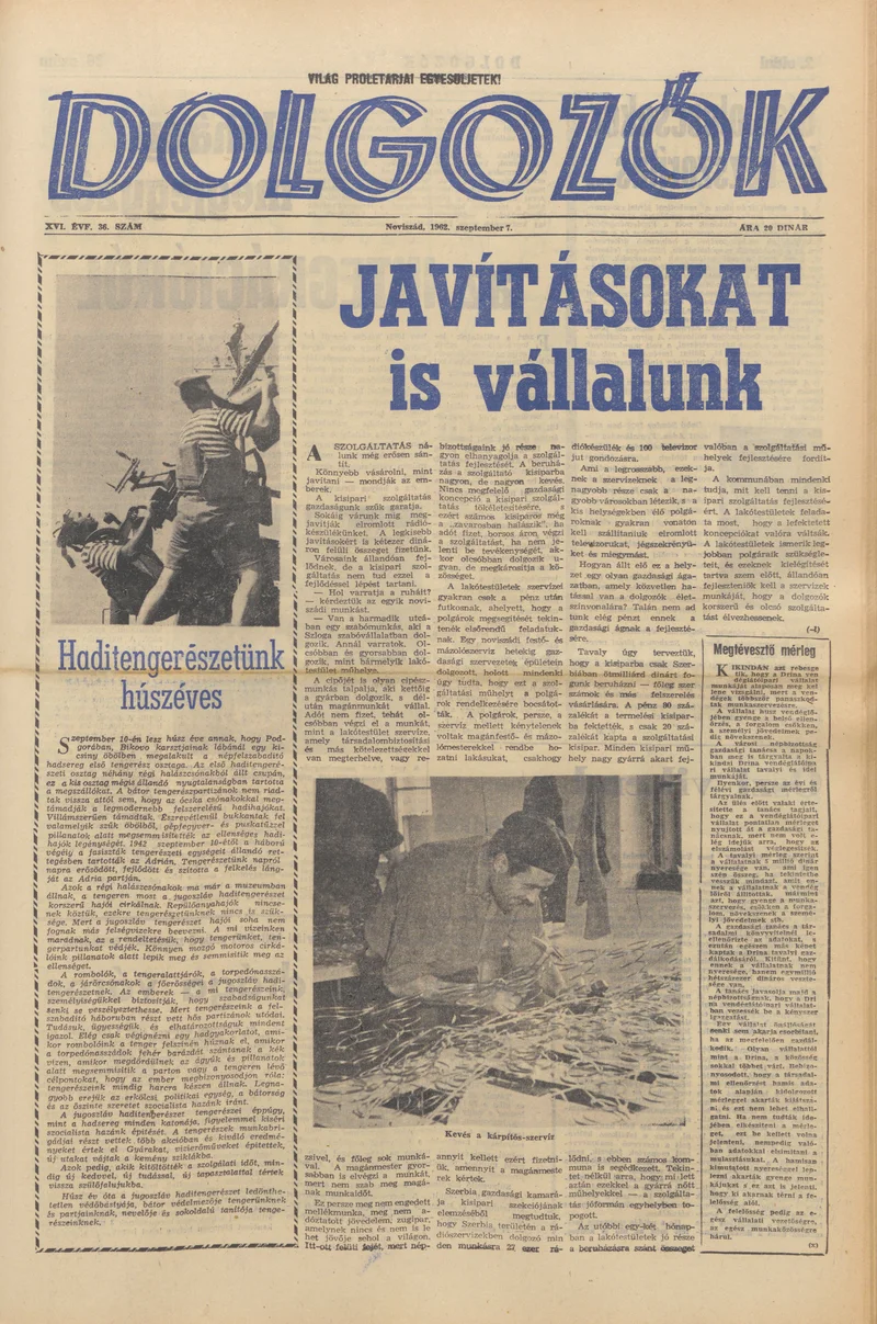 Dolgozók, 16. évf. 1962. szeptember 7. 36. sz.