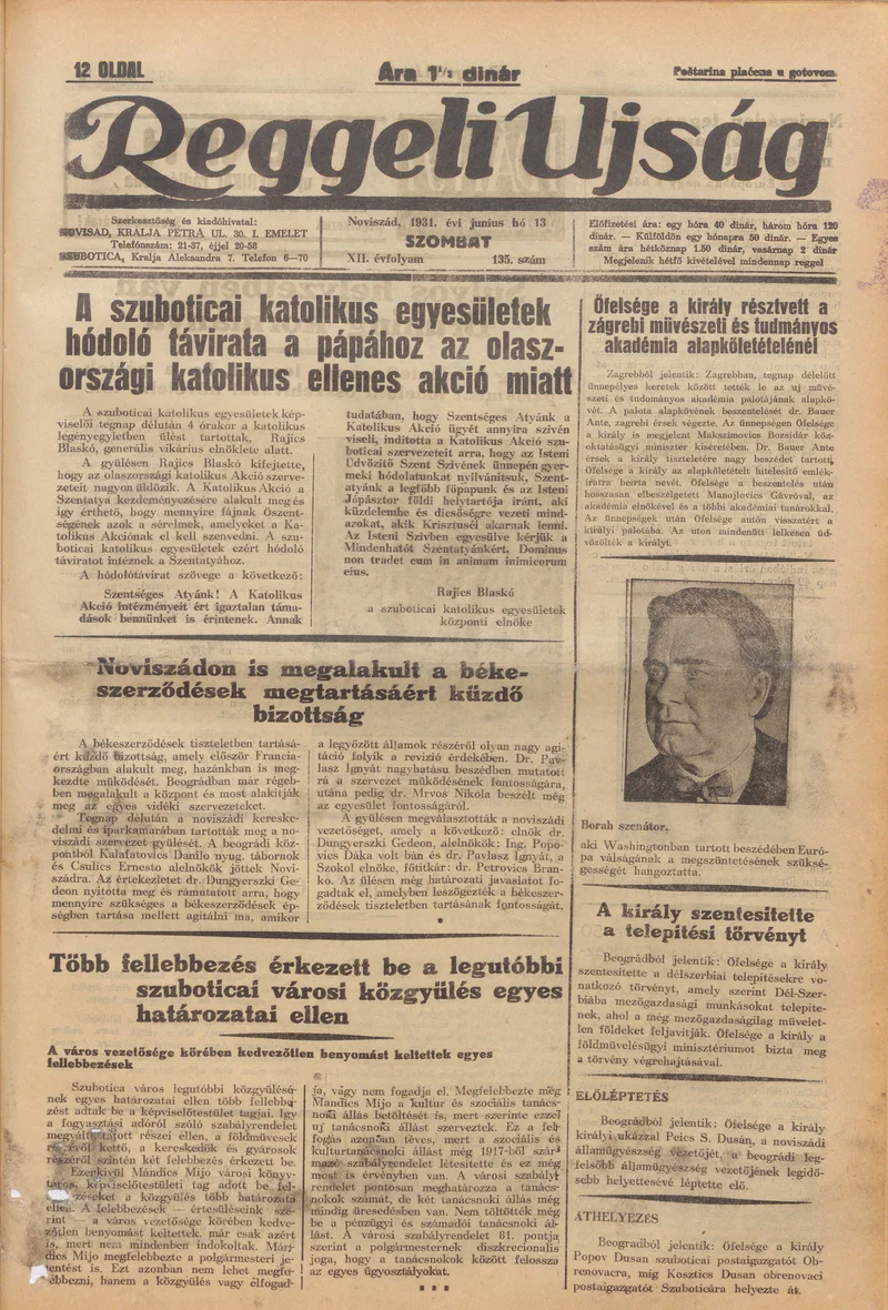 Reggeli Újság, 12. évf. 1931. június 13. 135. sz.