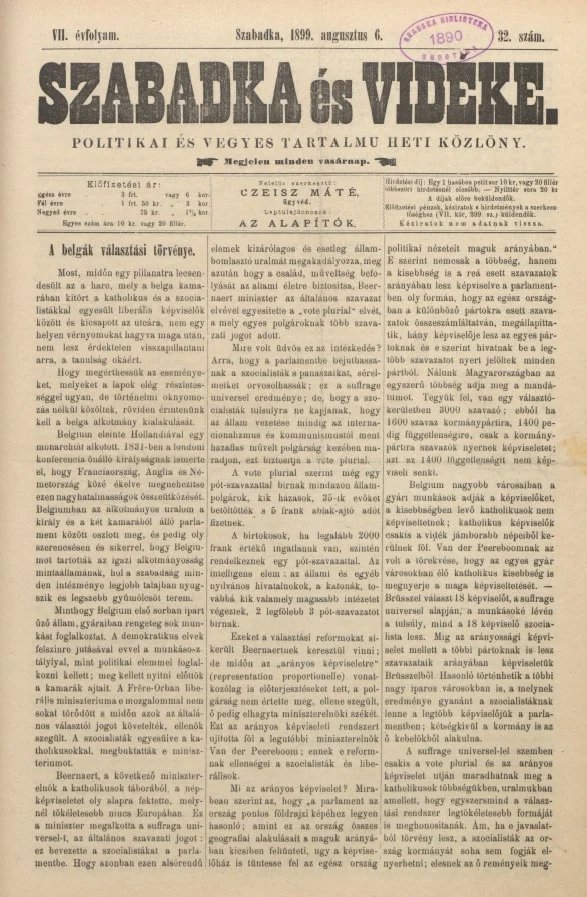 Szabadka és vidéke II, 7. évf. 1889. augusztus 6. 32. sz.