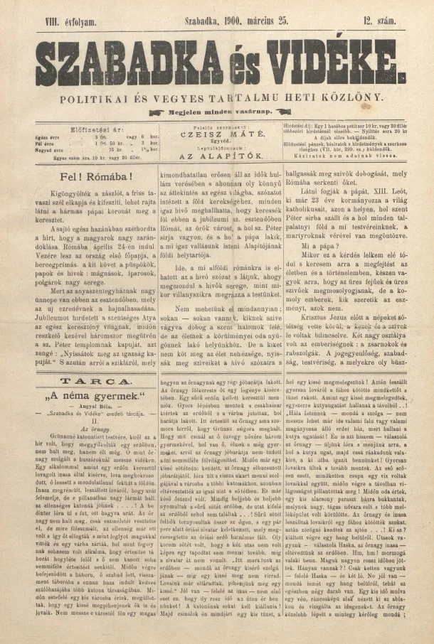 Szabadka és vidéke II, 8. évf. 1900. március 25. 12. sz.