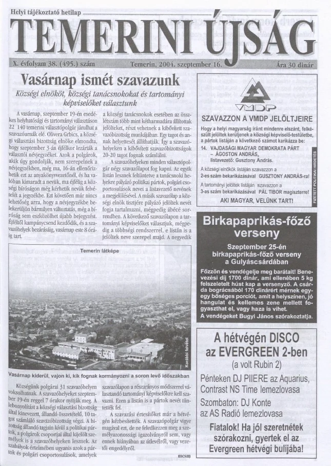 Temerini Újság, 10. évf. 2004. szeptember 16. 38. sz.