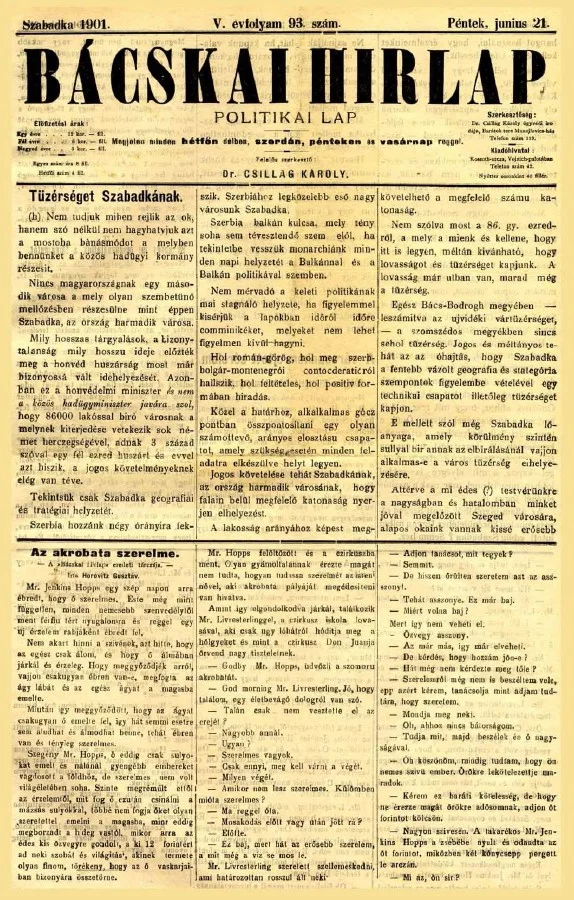 Bácskai Hirlap, 5. évf. 1901. június 21. 93. sz.