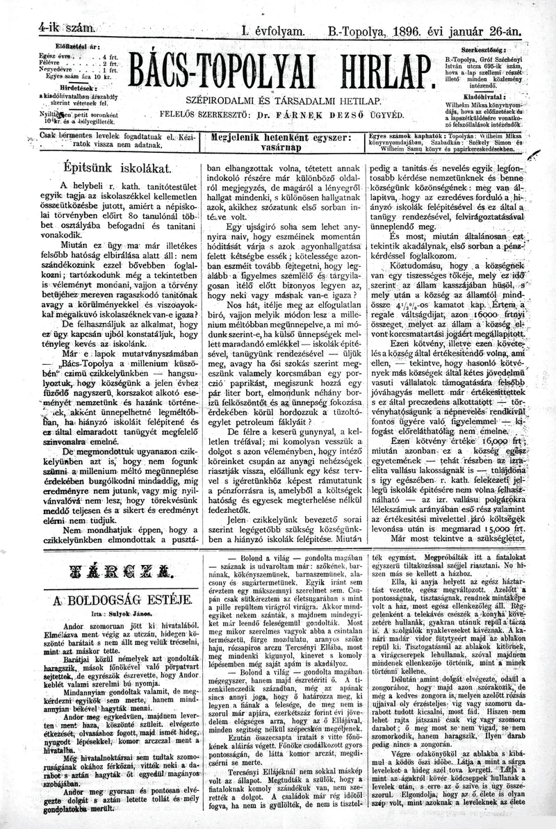 Bács-Topolyai Hirlap, 1. évf. 1986. január 26. 4. sz.