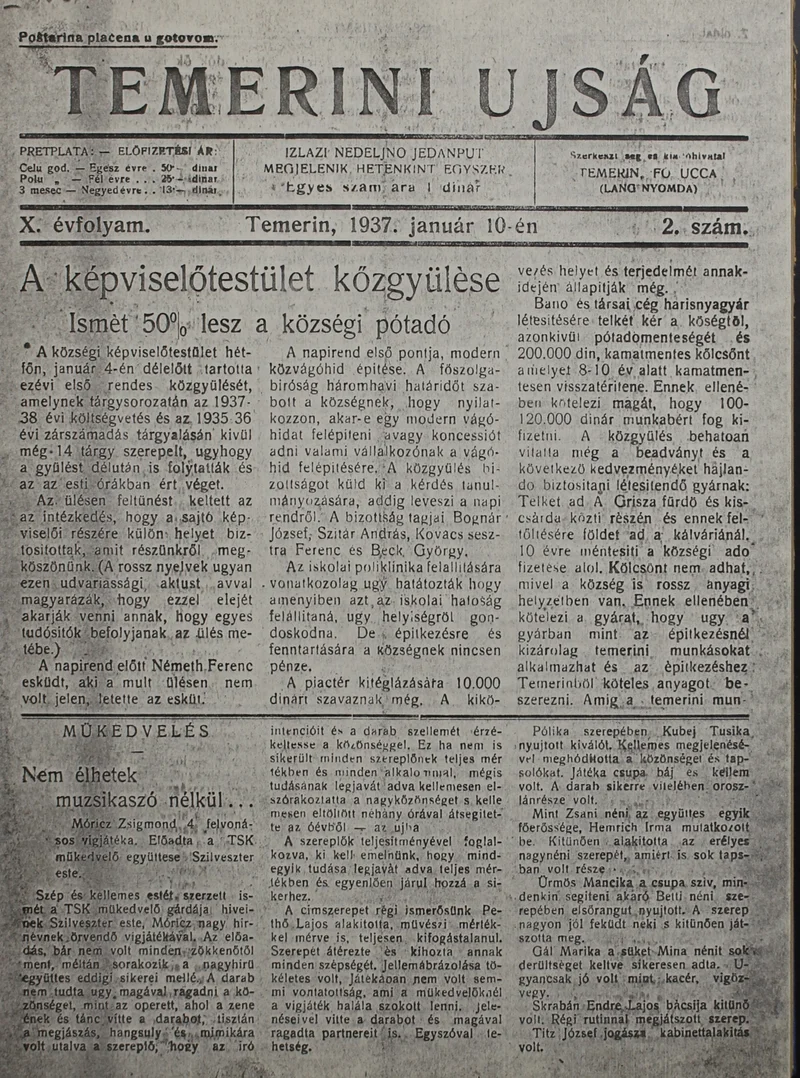 Temerini Újság 1928-1944, 10. évf. 1937. január 10. 2. sz.