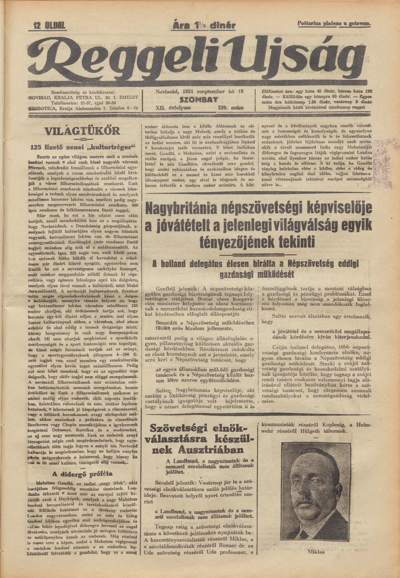 Reggeli Újság, 12. évf. 1931. szeptember 19. 220. sz.