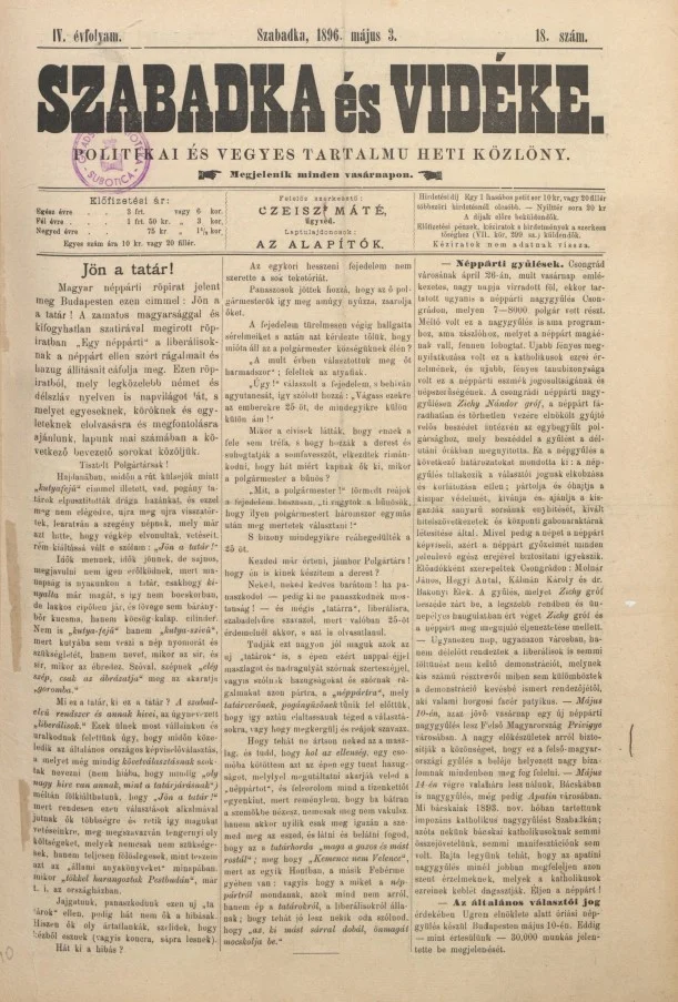 Szabadka és vidéke II, 4. évf. 1896. május 3. 18. sz.