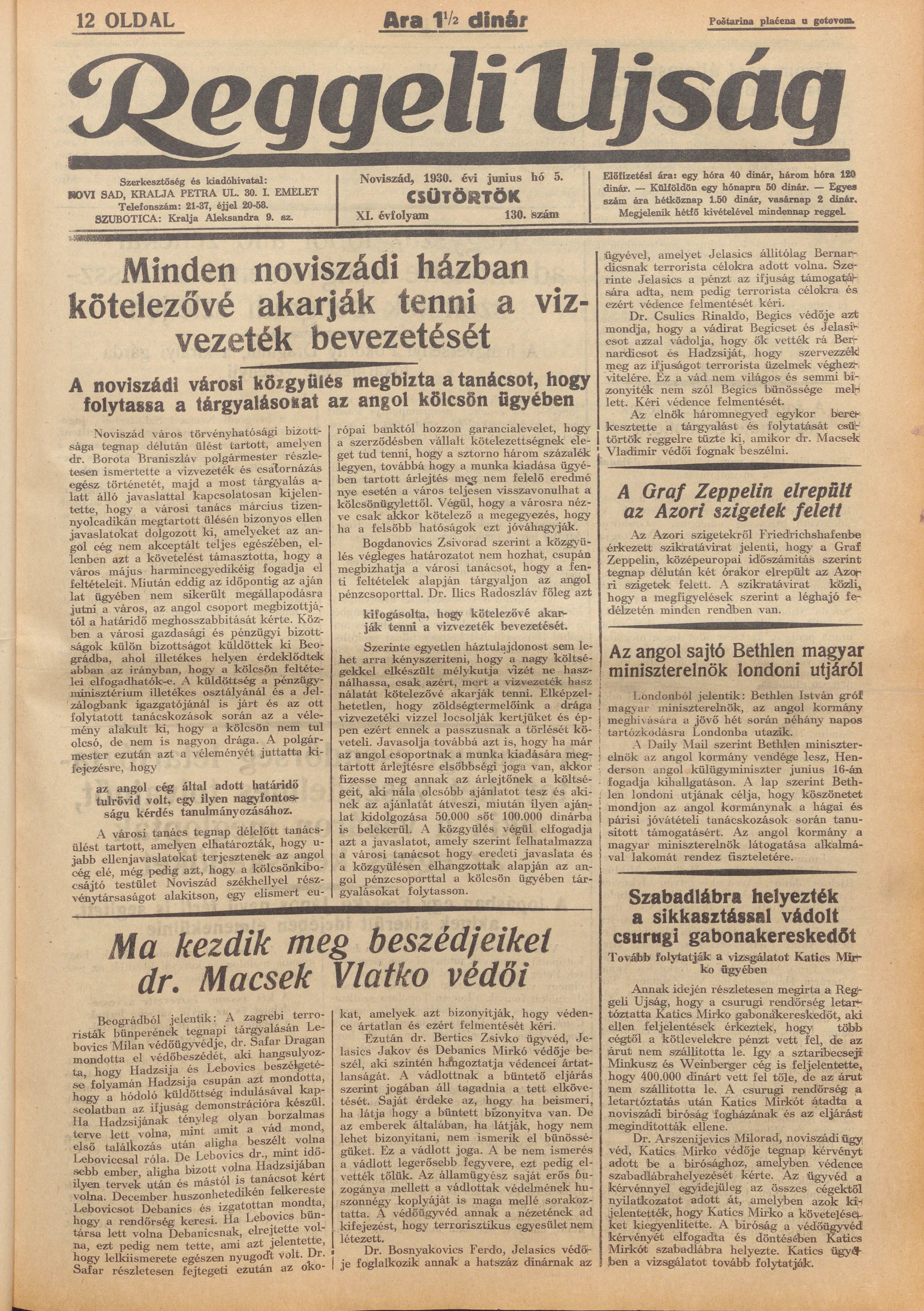 Reggeli Újság, 11. évf. 1930. június 5. 130. sz.