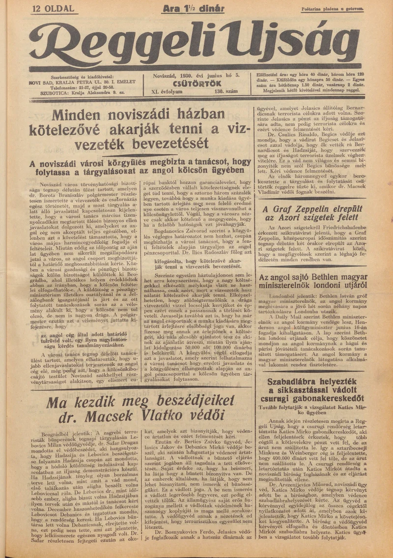 Reggeli Újság, 11. évf. 1930. június 5. 130. sz.