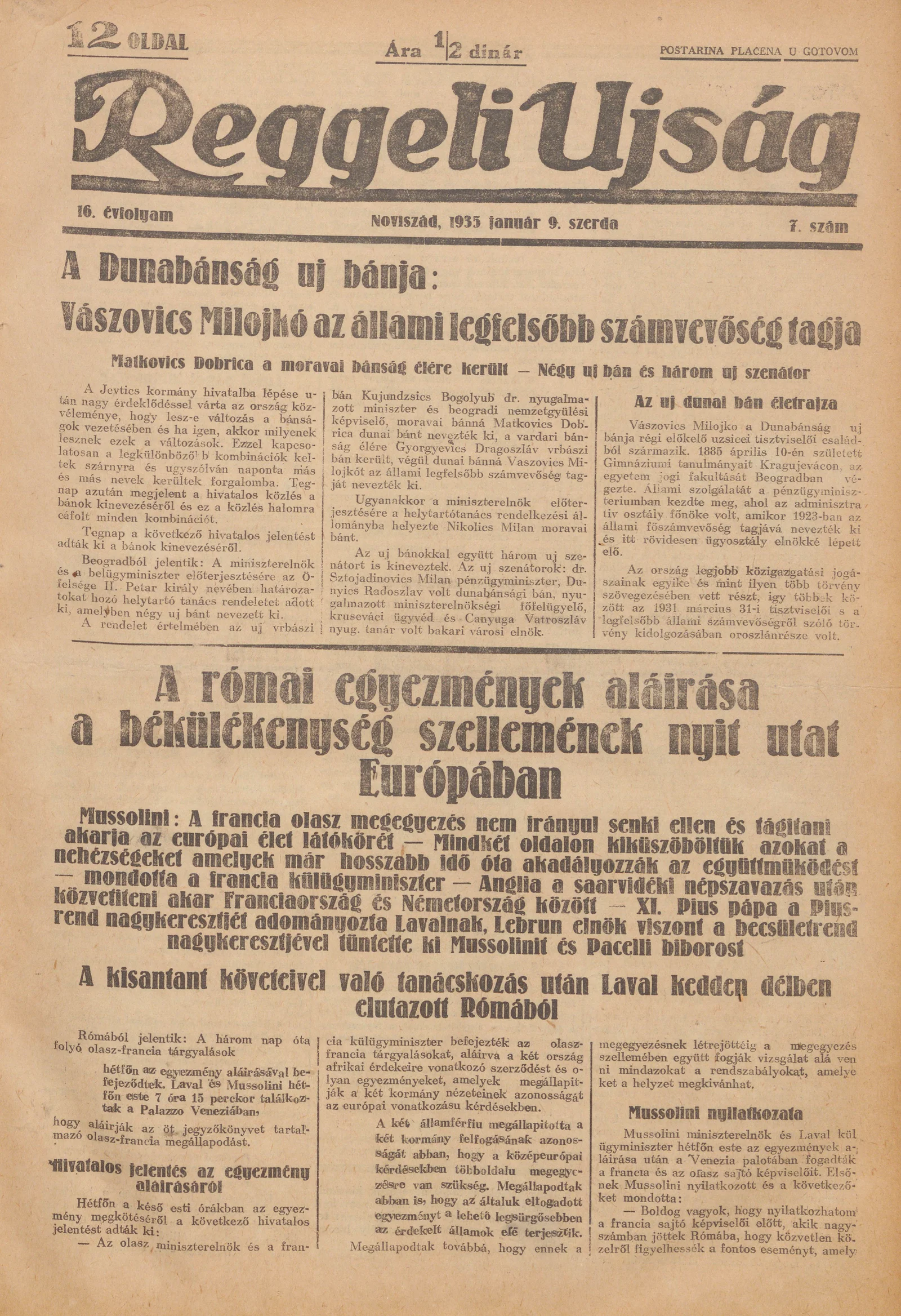 Reggeli Újság, 16. évf. 1935. január 9. 7. sz.
