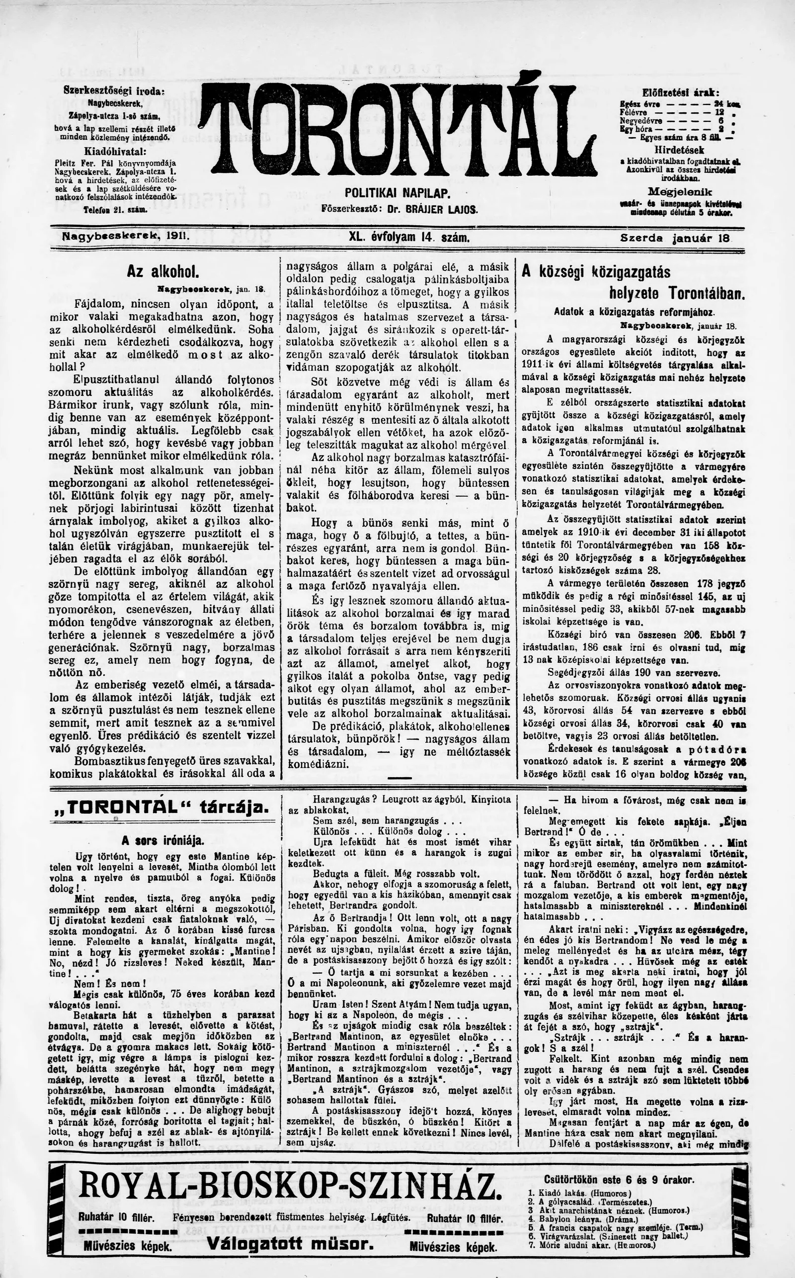 Torontál, 40. évf. 1911. január 18. 14. sz.