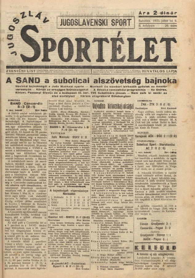Jugoszláv sportélet, 2. évf. 1923. július 9. 26. sz.