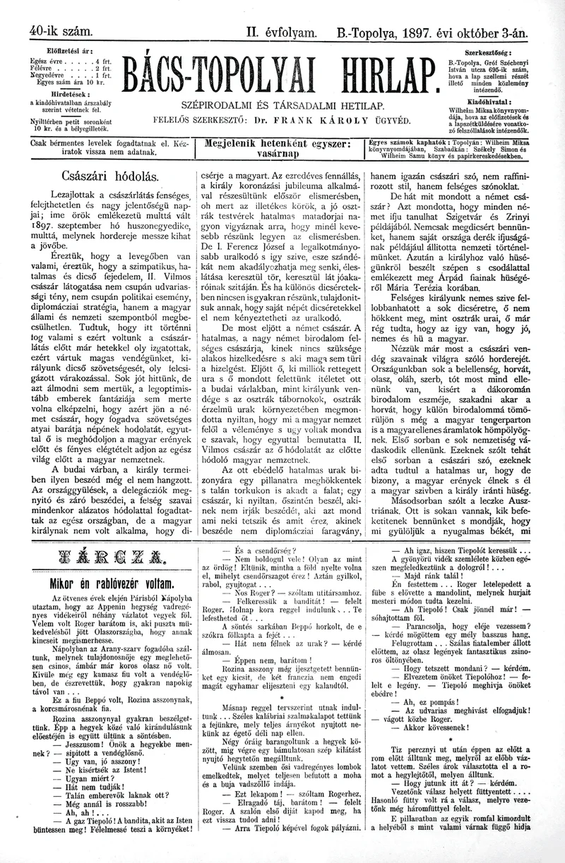 Bács-Topolyai Hirlap, 2. évf. 1897. október 3. 40. sz.