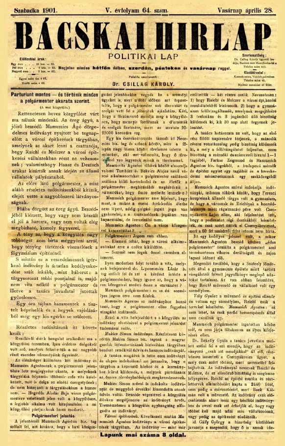 Bácskai Hirlap, 5. évf. 1901. április 28. 64. sz.
