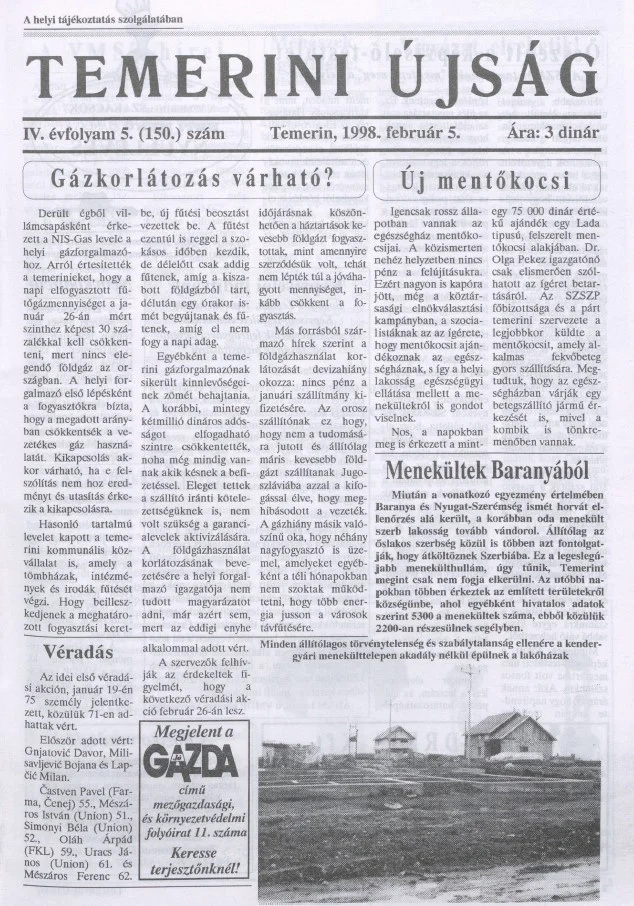 Temerini Újság, 4. évf. 1998. február 5. 5. sz.