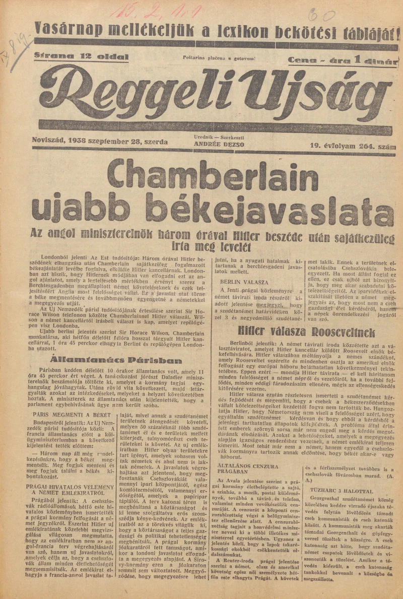 Reggeli Újság, 19. évf. 1938. szeptember 28. 264. sz.