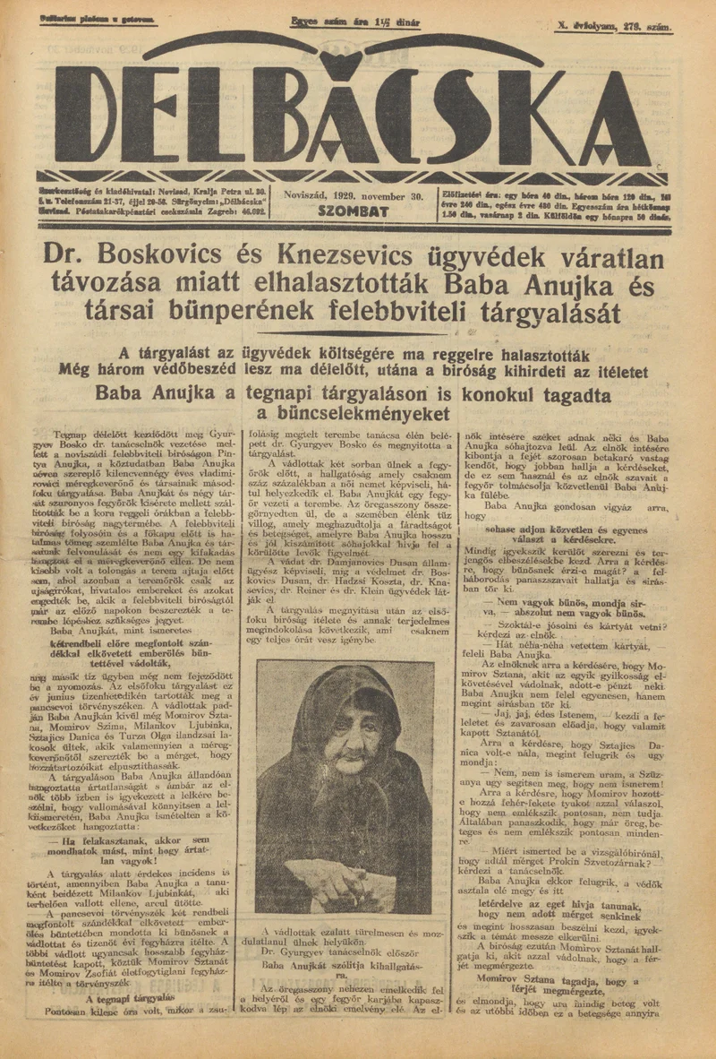 Délbácska, 10. évf. 1929. november 30. 279. sz.