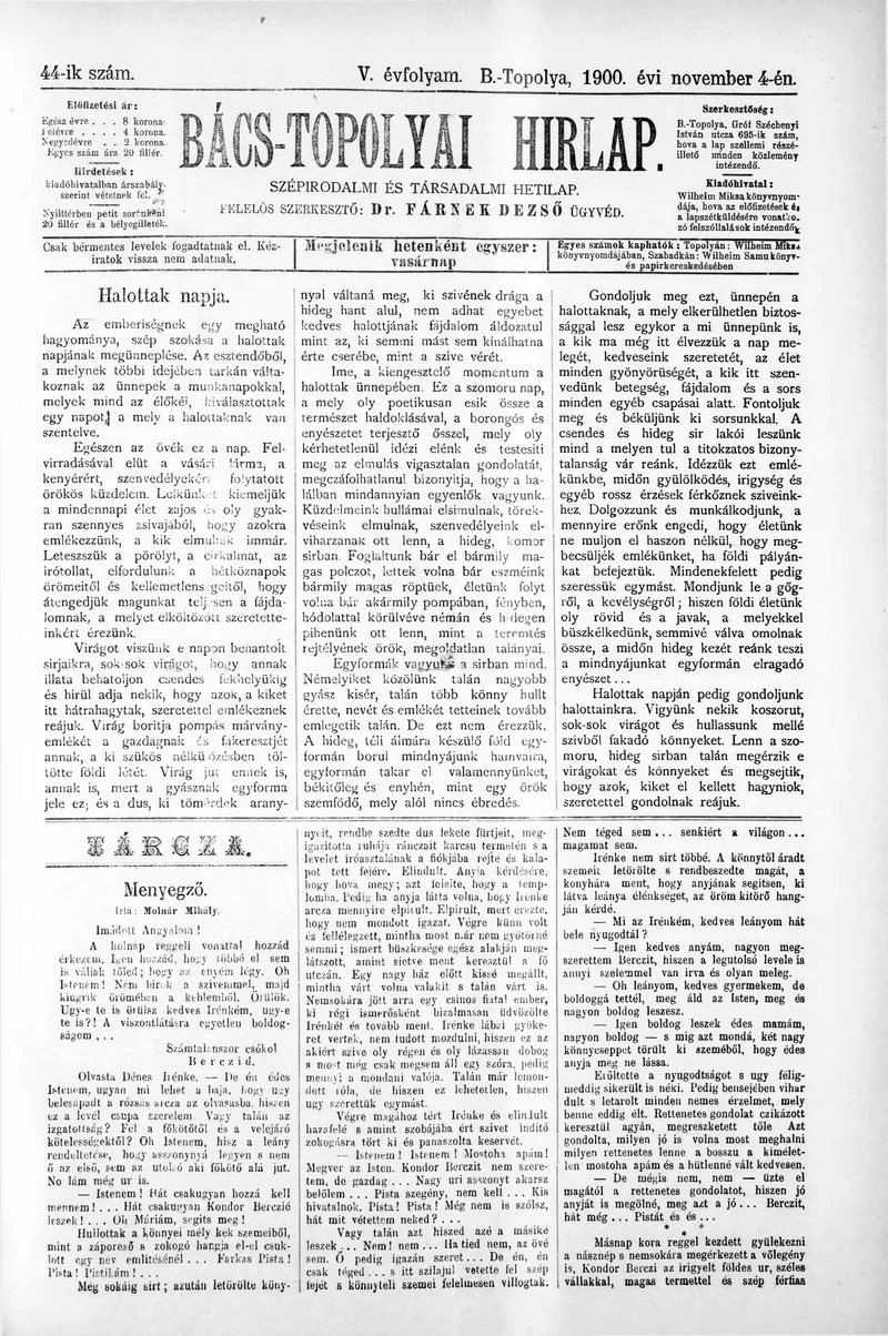 Bács-Topolyai Hirlap, 5. évf. 1900. november 4. 44. sz.