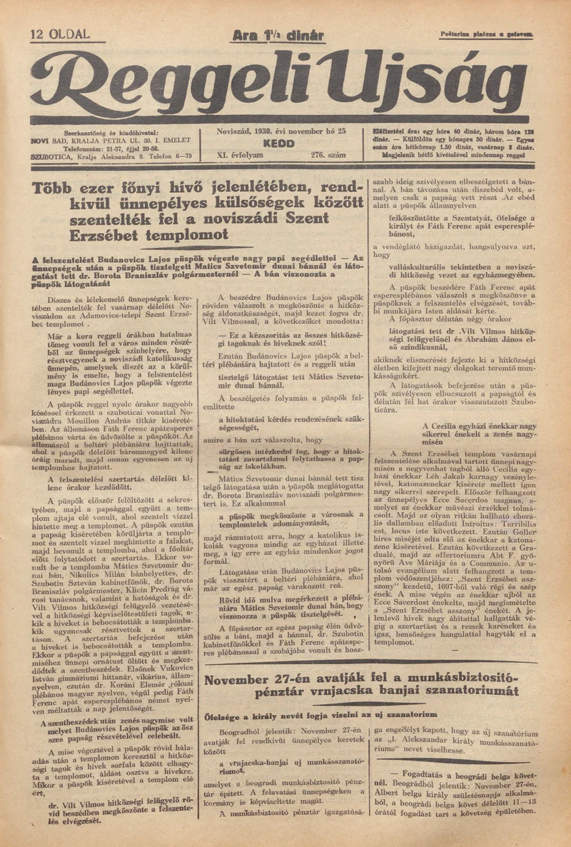Reggeli Újság, 11. évf. 1930. november 25. 276. sz.