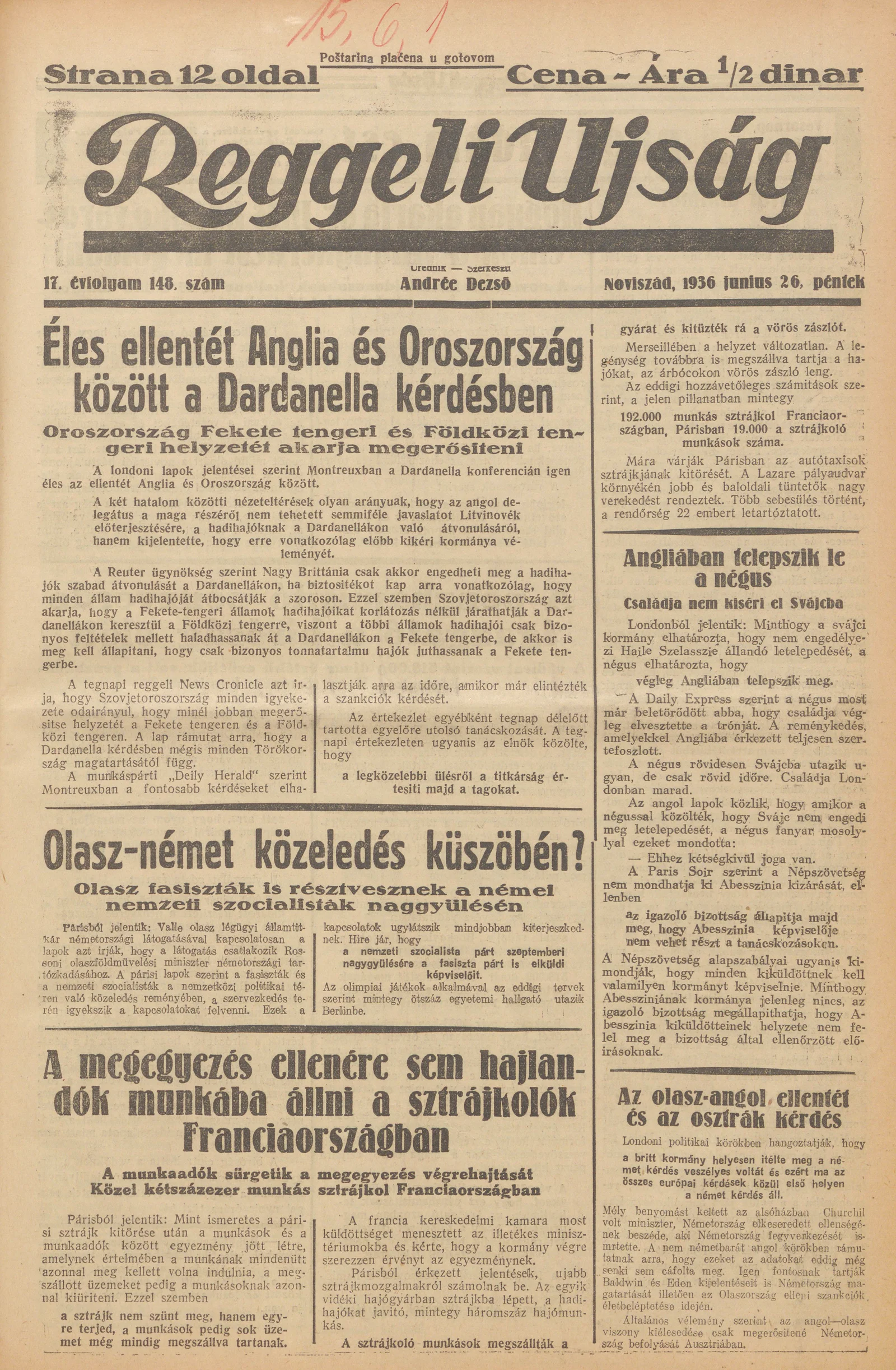 Reggeli Újság, 17. évf. 1936. június 26. 148. sz.