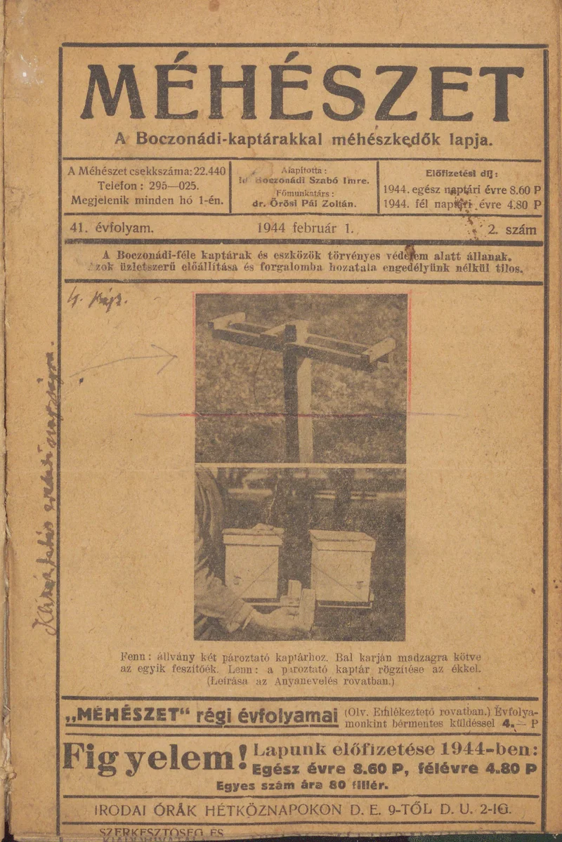 Méhészet, 41. évf. 1944. február 1. 2. sz.