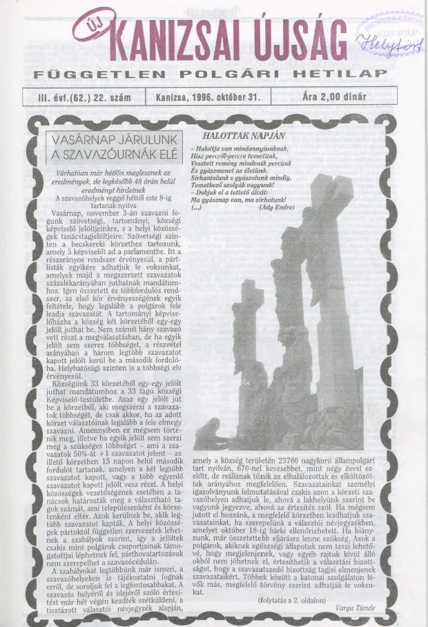 Új Kanizsai Újság, 3. évf. 1996. október 31. 22. sz.