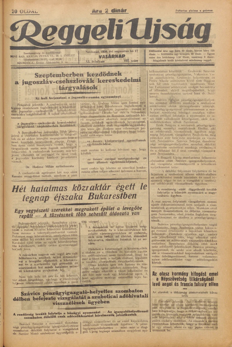 Reggeli Újság, 11. évf. 1930. augusztus 17. 191. sz.