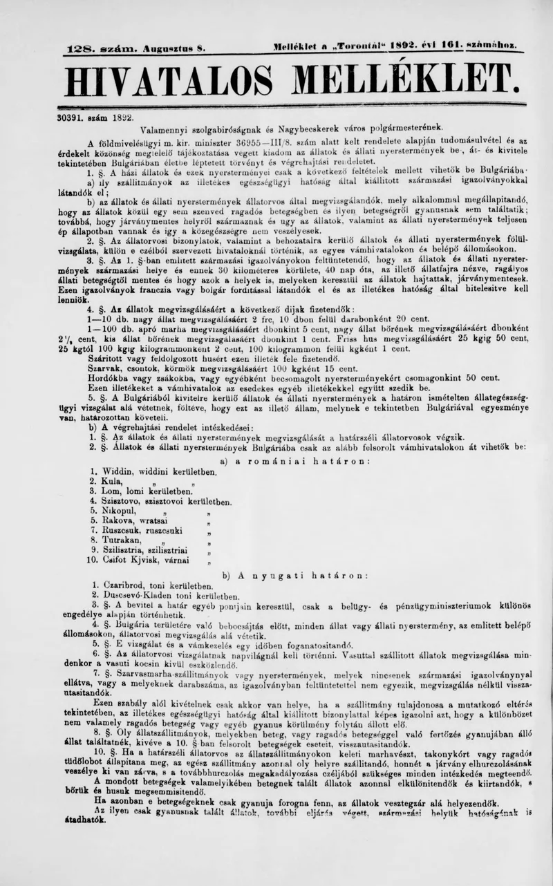 A Totontál  hivatalos melléklete, 5. évf. 1892. augusztus 8. 128. sz.