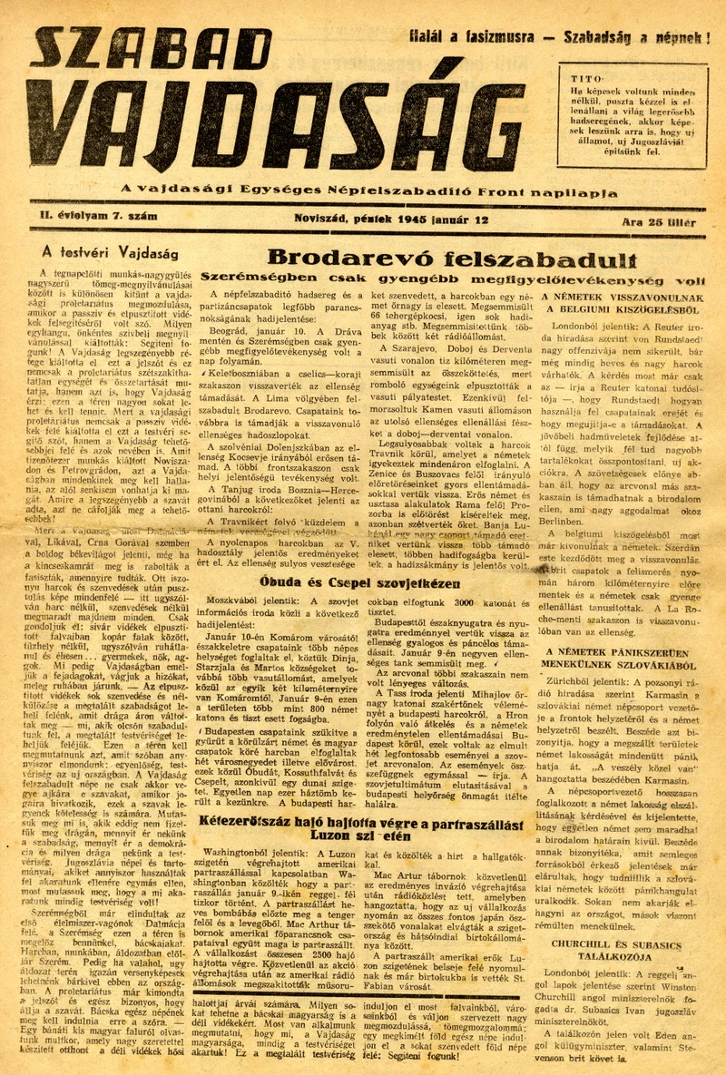 Szabad Vajdaság, 2. évf. 1945. január 12. 7. sz.