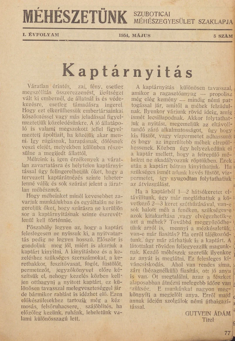 Méhészetünk, 1. évf. 1954. május 1. 5. sz.