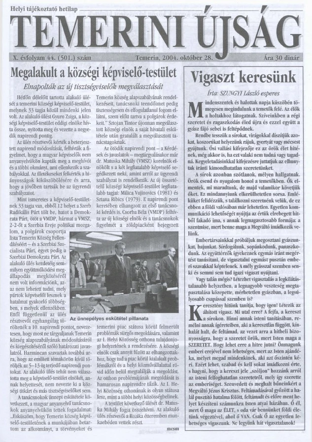 Temerini Újság, 10. évf. 2004. október 28. 44. sz.