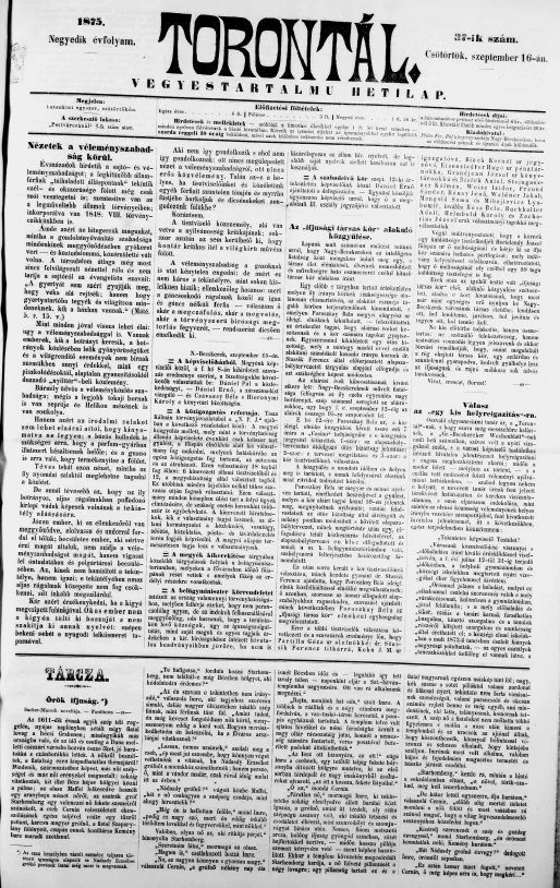 Torontál, 4. évf. 1875. szeptember 16. 37. sz.