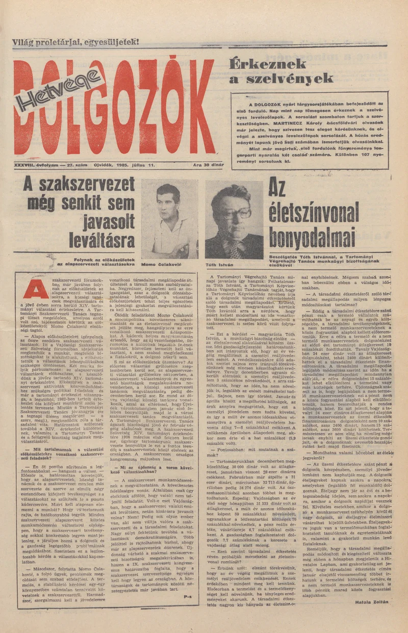 Dolgozók, 39. évf. 1985. július 11. 27. sz.