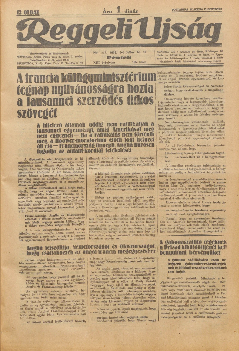 Reggeli Újság, 13. évf. 1932. július 15. 265. sz.