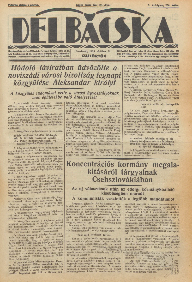 Délbácska, 10. évf. 1929. október 31. 254. sz.