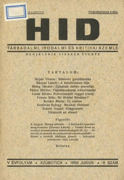 Híd, 5. évf. 1938. június. 6. sz. 165–204. oldal