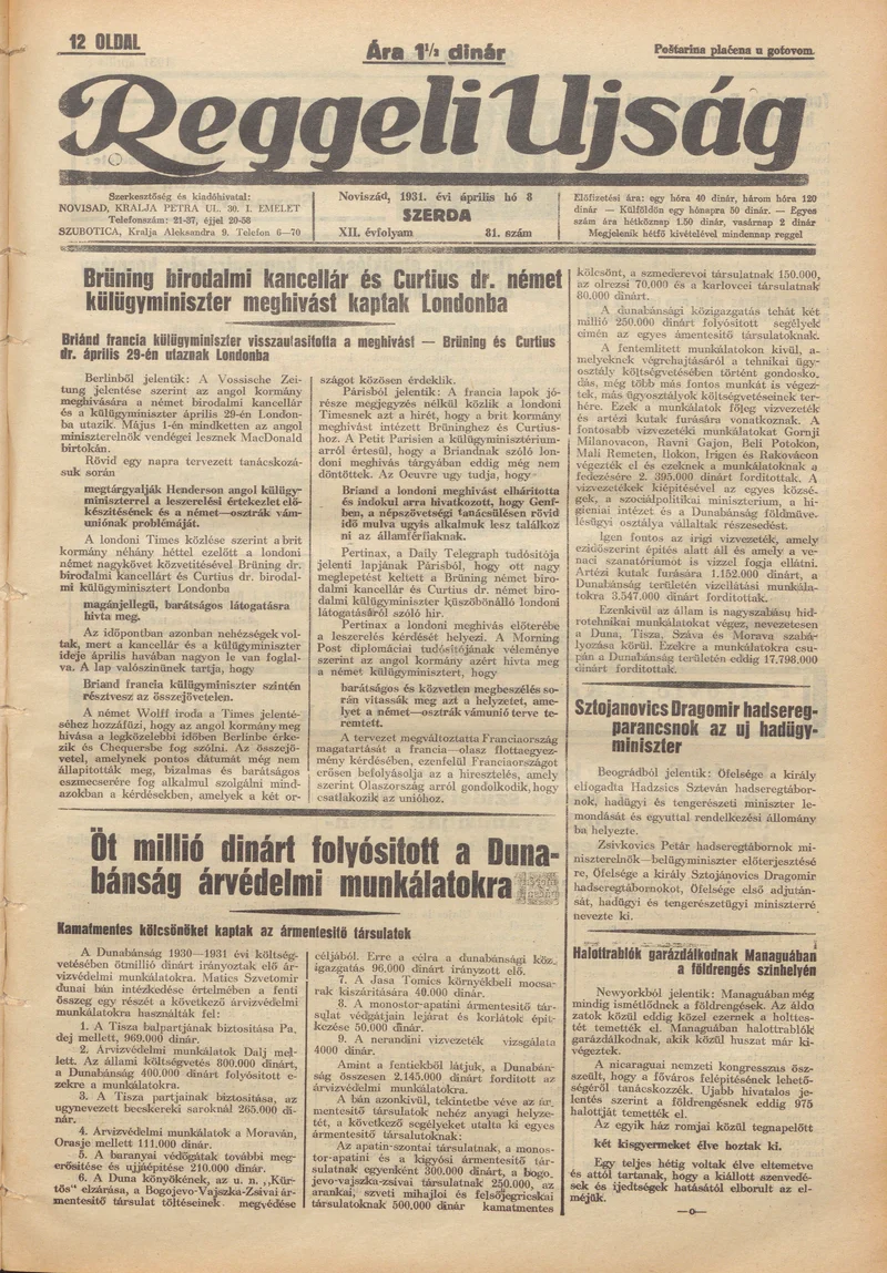 Reggeli Újság, 12. évf. 1931. április 8. 81. sz.