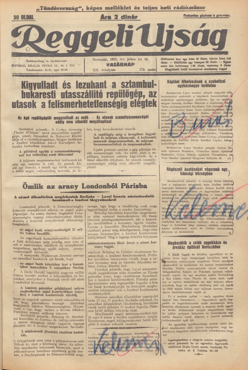 Reggeli Újság, 12. évf. 1931. július 26. 172. sz.
