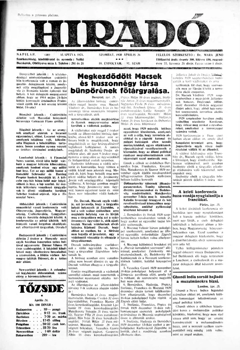 Híradó, 59. évf. 1930. április 26. 97. sz.