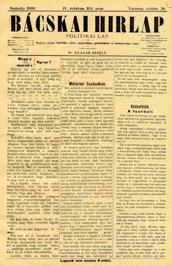 Bácskai Hirlap, 4. évf. 1900. október 28. 164. sz.