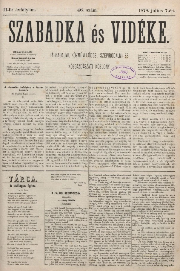Szabadka és vidéke, 2. évf. 1878. július 7. 46. sz.