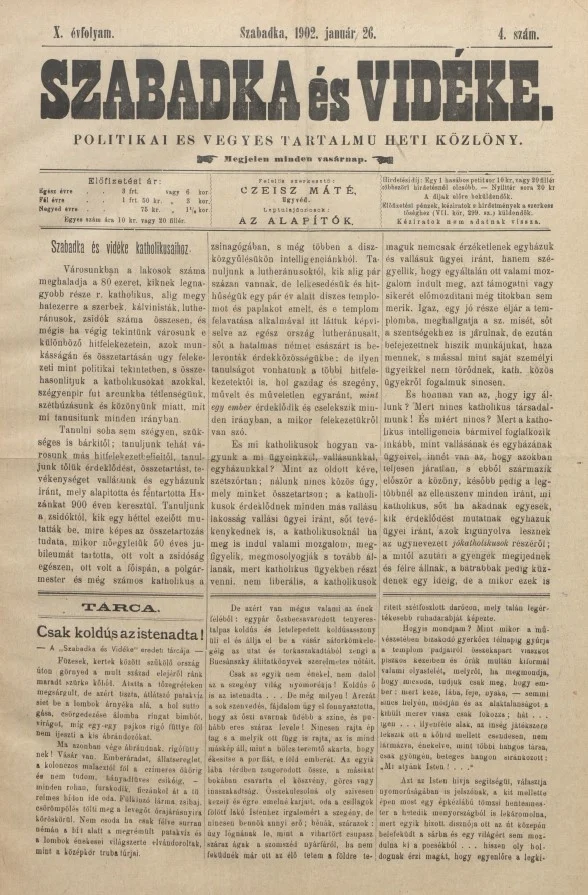 Szabadka és vidéke II, 10. évf. 1902. január 26. 4. sz.