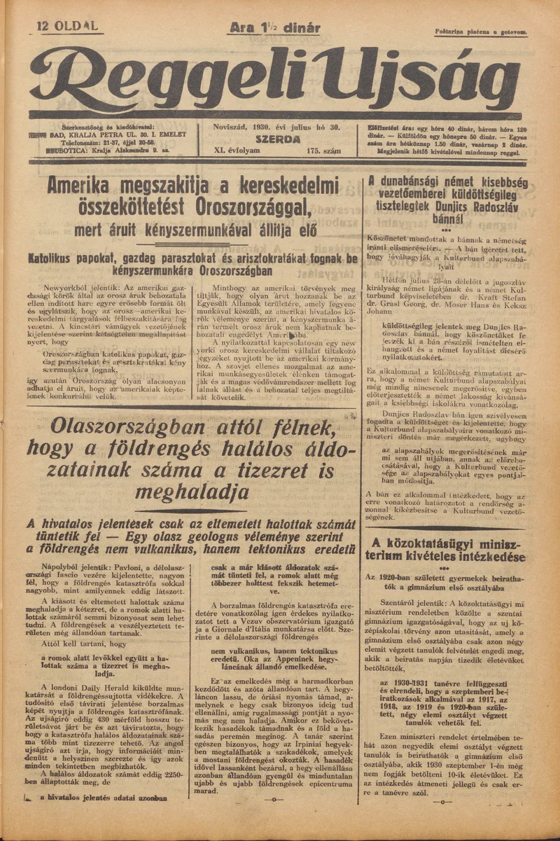 Reggeli Újság, 11. évf. 1930. július 30. 175. sz.
